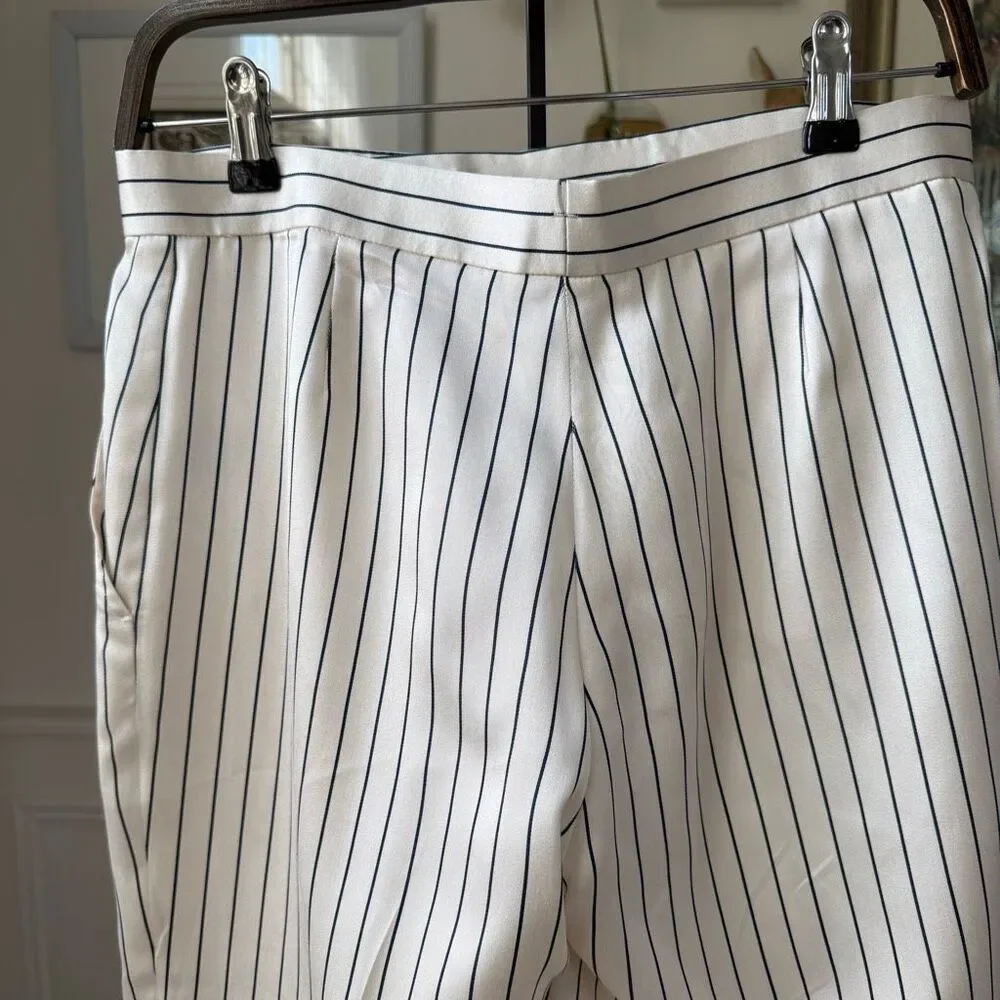 Vintage Ralph Lauren Black Label 100% Silk Stripe Ankle Trousers Pants 6